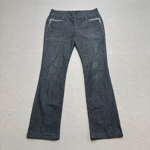 Point Zero Jeans Women's 8 Black Denim Dark Wash Bootcut Relaxed Fit Pull On